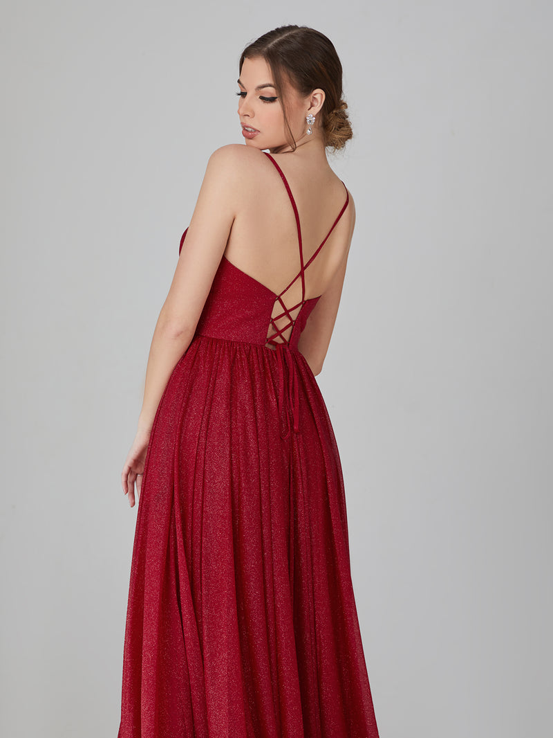 Wholesale Sparkle V - Neck Evening Gown with Pockets 32765b