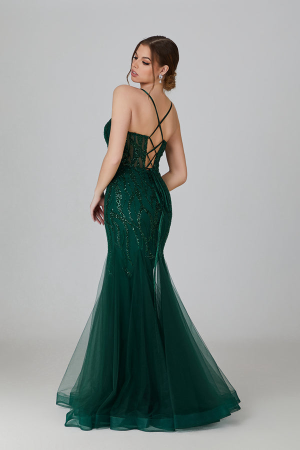 Wholesale Sequin Embroidered Tulle Prom Gown With Crisscross Back 32723
