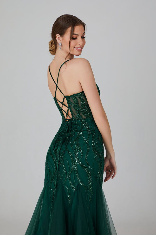 Wholesale Sequin Embroidered Tulle Prom Gown With Crisscross Back 32723