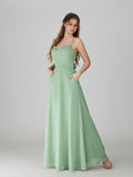 Wholesale Sage Cowl Neck Chiffon Bridesmaid Dress With Pockets TBQP596