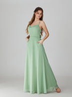 Wholesale Sage Cowl Neck Chiffon Bridesmaid Dress With Pockets TBQP596