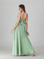Wholesale Sage Cowl Neck Chiffon Bridesmaid Dress With Pockets TBQP596