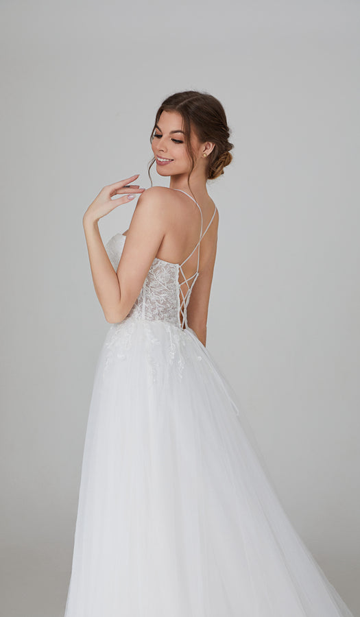 Wholesale Spaghetti Strap Lace Corset Tulle Wedding Dress 3316