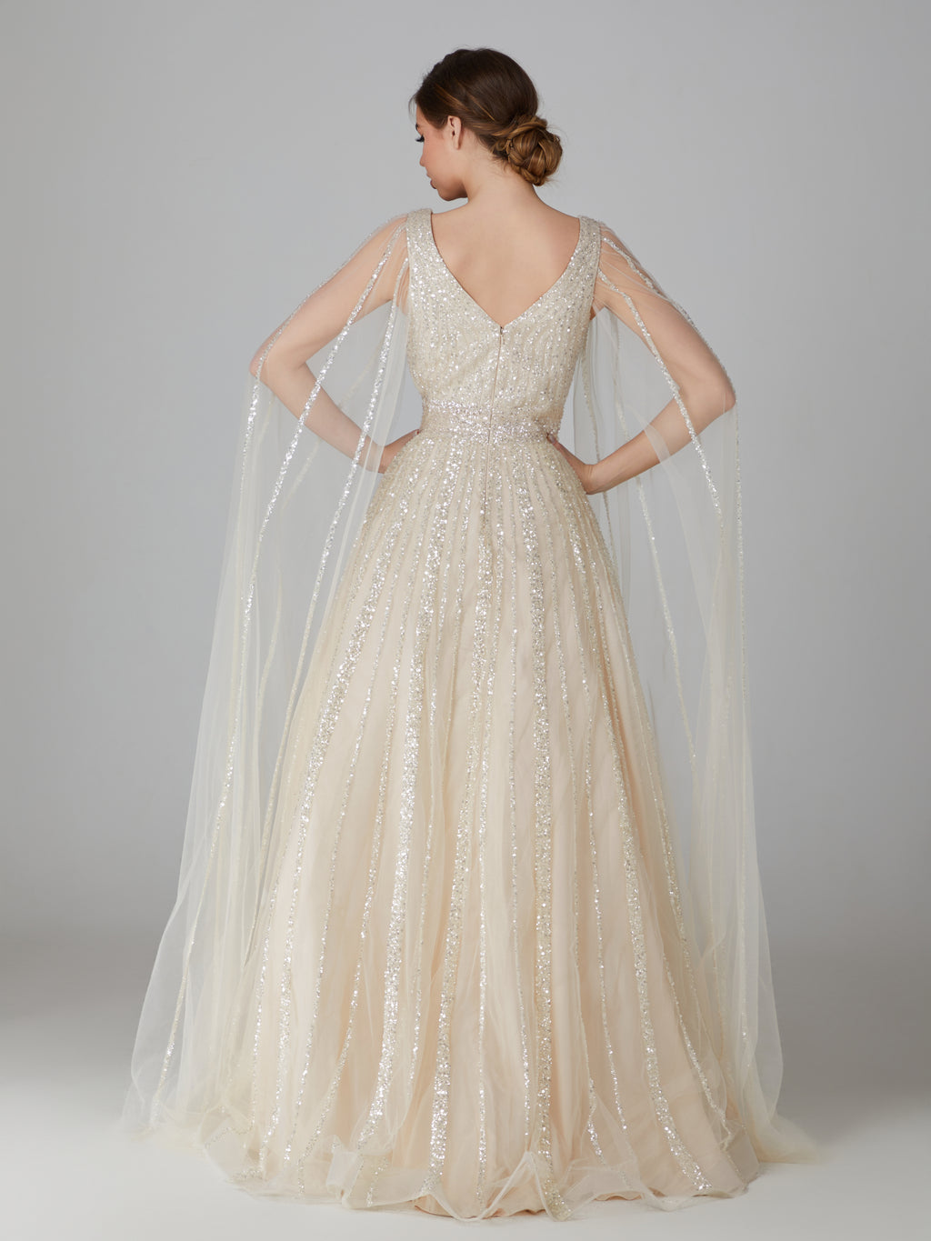 Wholesale Sequin Tulle Cape - Sleeve Evening Gown ks017