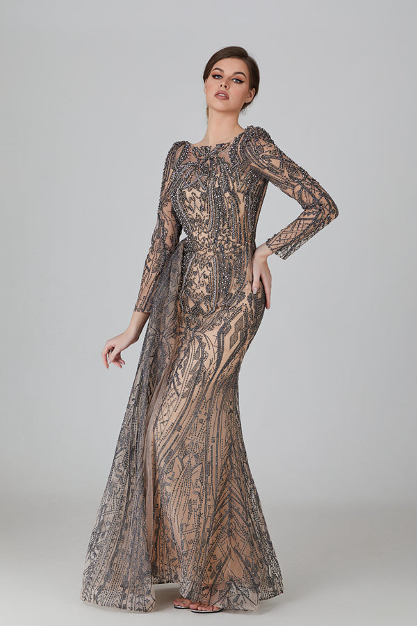 Wholesale Sheer - Embroidered Mermaid Mother Gown MK118