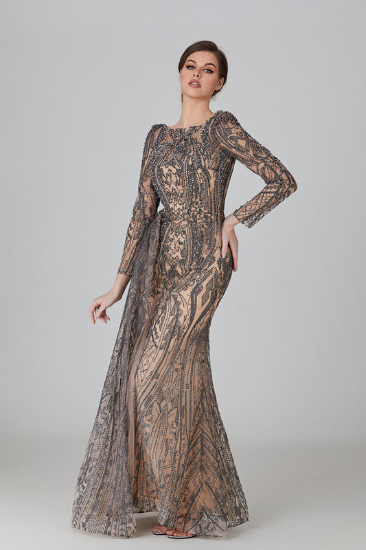 Wholesale Sophisticated Glamour Waist-Tie Evening Gown for Mothers - Embrace Elegance MK118