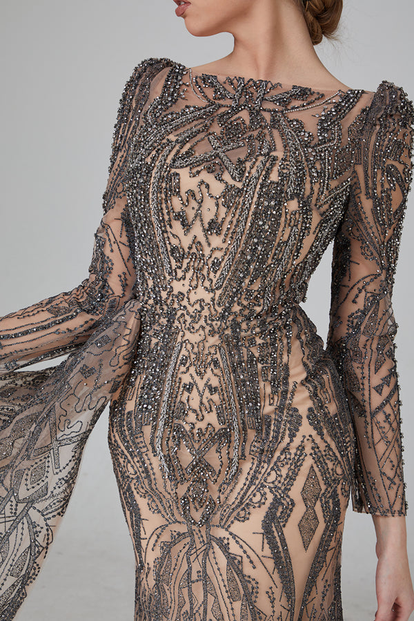 Wholesale Sheer - Embroidered Mermaid Mother Gown MK118