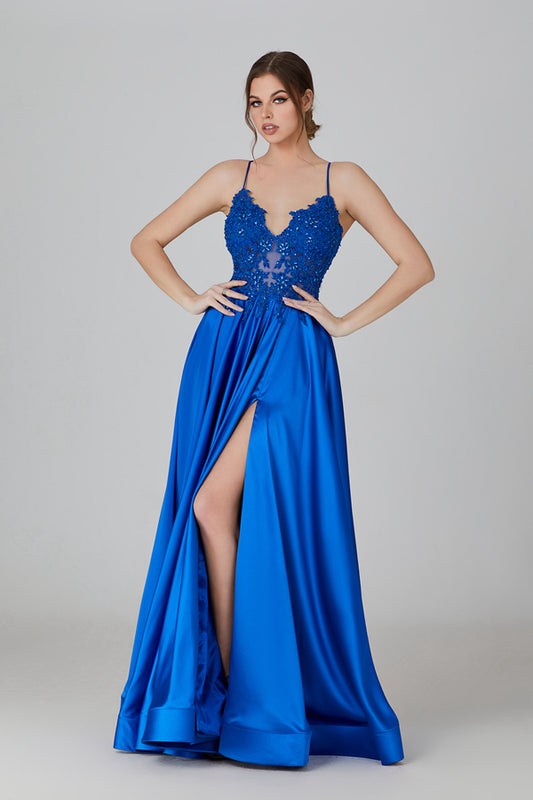 Wholesale Elegance Lace Satin Slit Gown - Unveiling Timeless Sophistication 32711