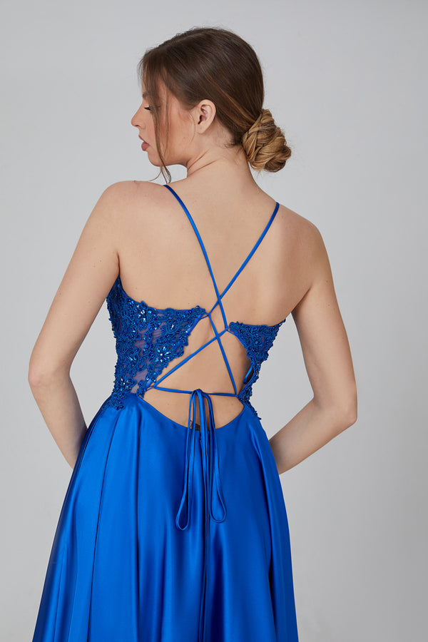 Wholesale Hand - Hot Fix Rhinestone & Applique Prom Gown With Tie - Back 32711
