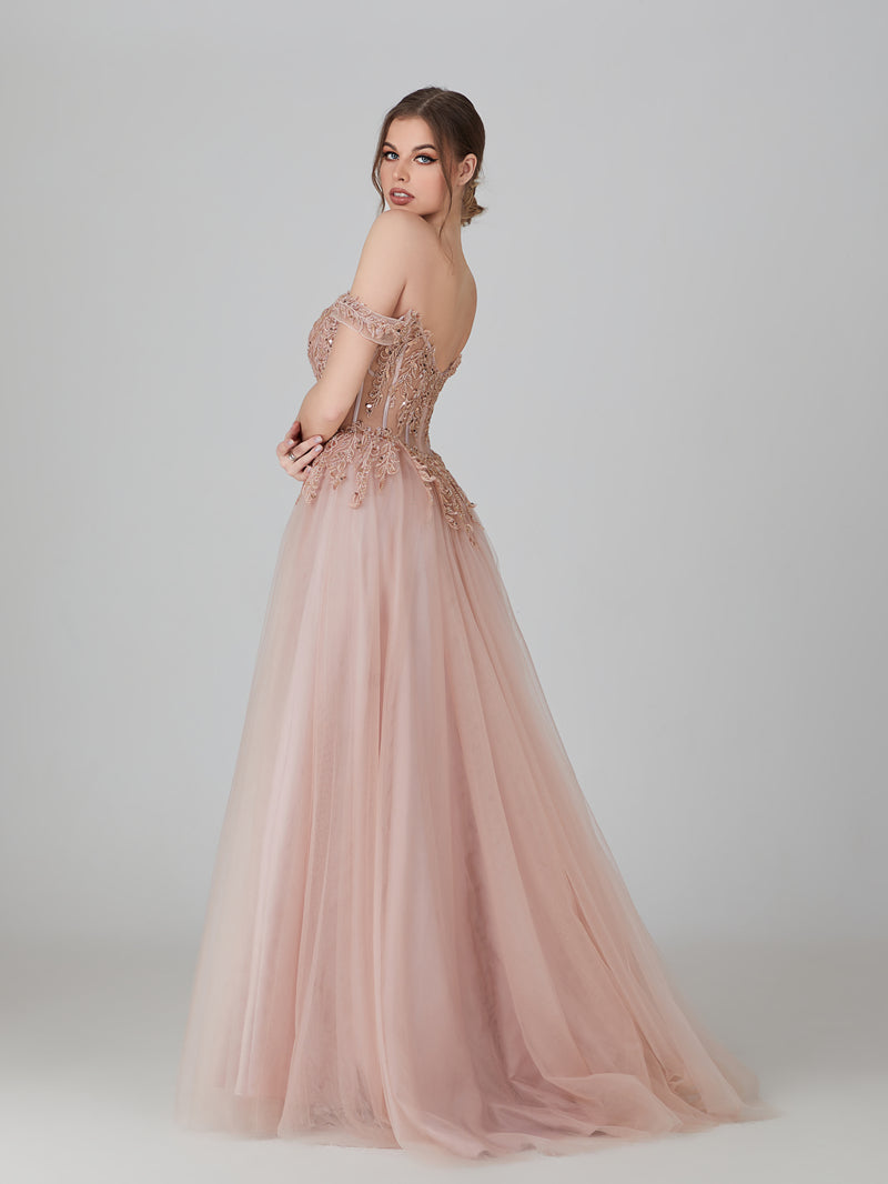 Wholesale Applique Off - Shoulder Tulle Prom Gown 32737