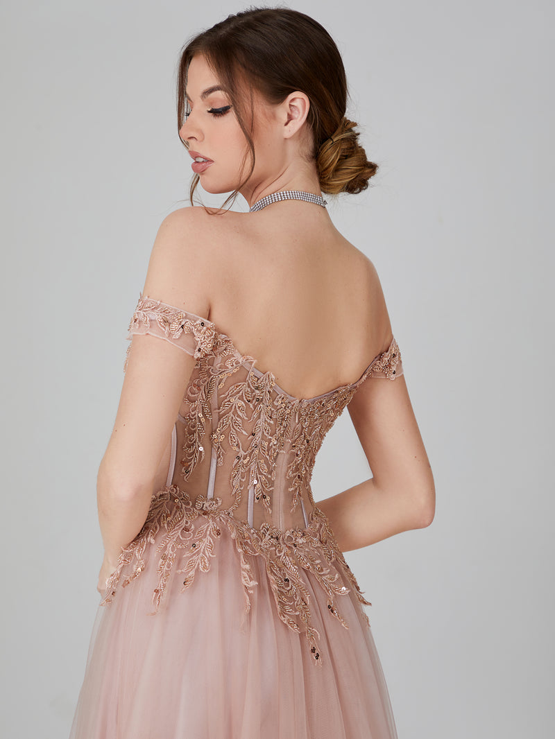 Wholesale Applique Off - Shoulder Tulle Prom Gown 32737