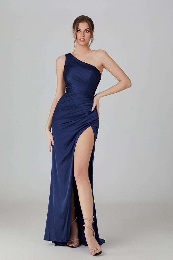 Wholesale Satin One - Shoulder Prom Gown with High Slit 32746