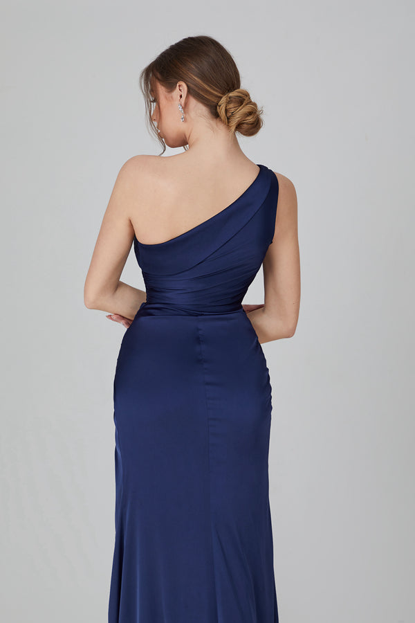 Wholesale Satin One - Shoulder Prom Gown with High Slit 32746