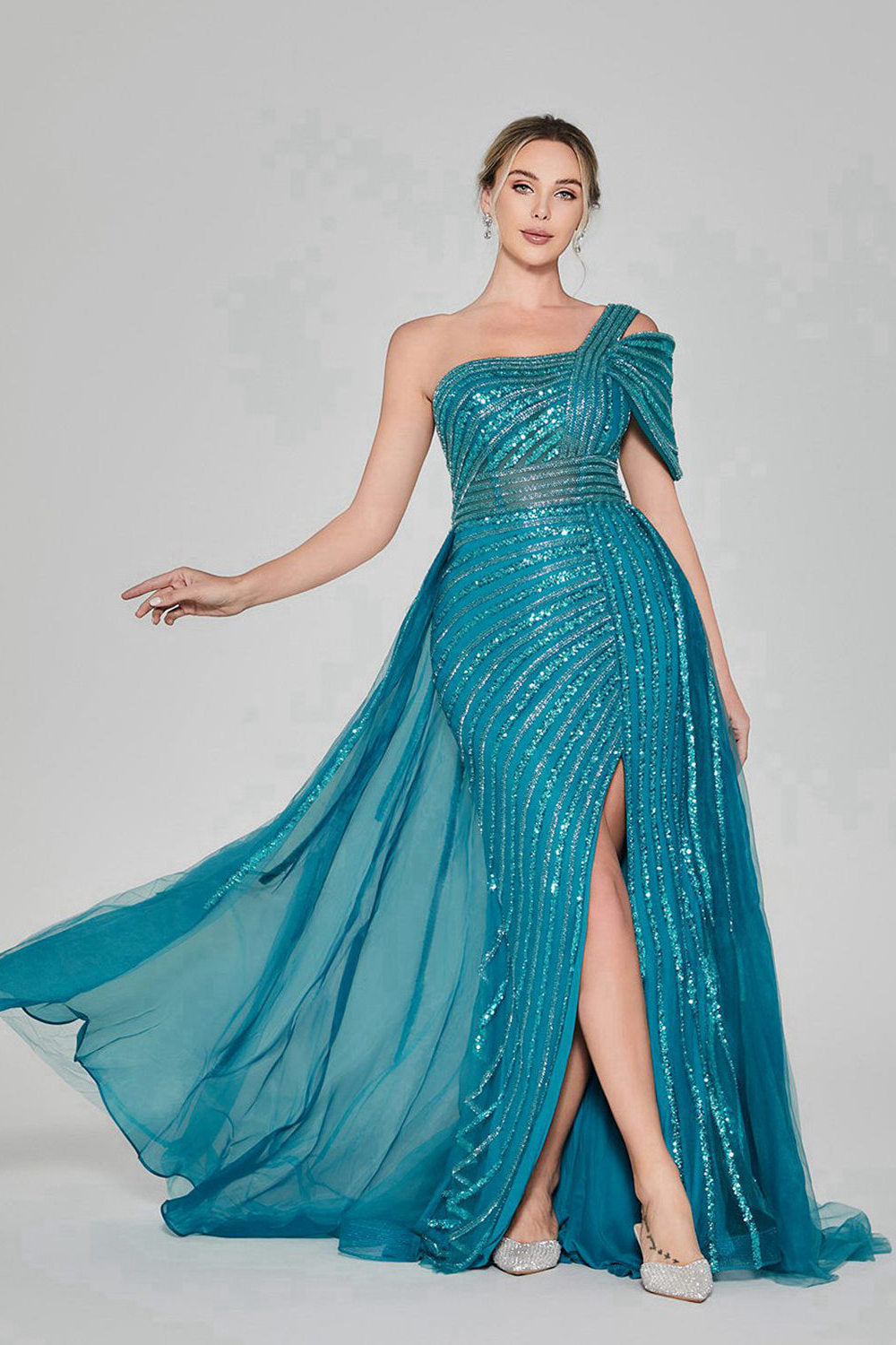Wholesale Shimmering One-Shoulder Evening Gown - Radiate Elegance KL127