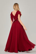 Wholesale Burgundy Beaded Flutter-Sleeve Mother-of-the-Bride Gown 3322