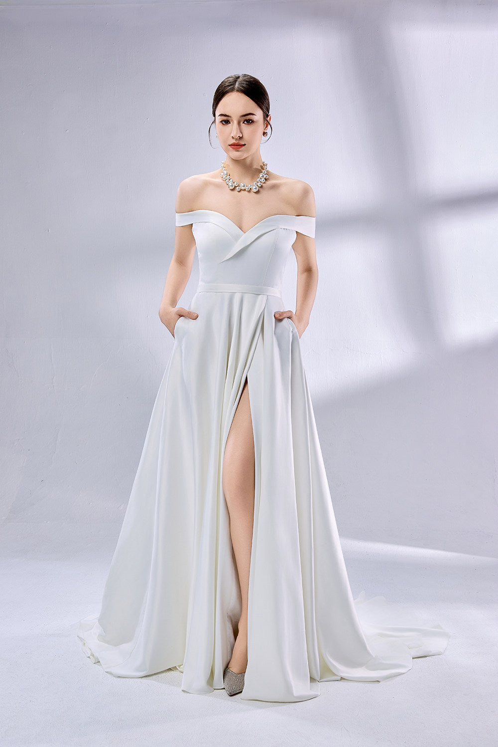 Wholesale Sexy Elegant Off - Shoulder Prom Dress with High Slit 33103