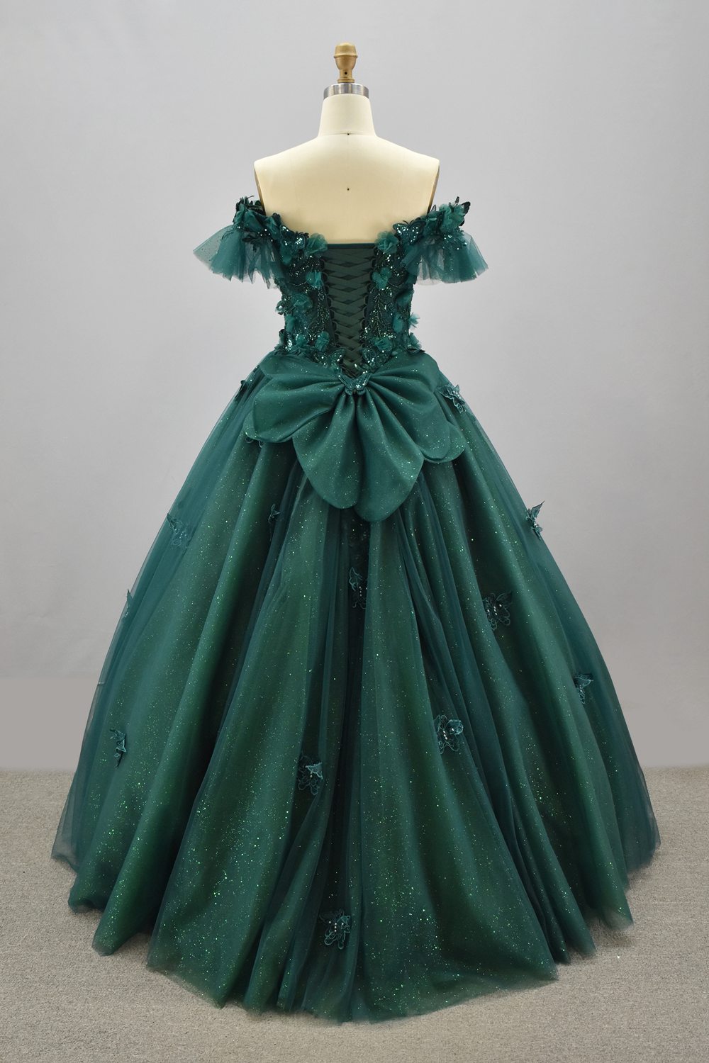 Wholesale Off-Shoulder Quinceañera Dress 3D Butterfly Appliqués Puff Sleeve Ball Gown KM2236