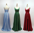 Wholesale Teal Satin V-neck Spaghetti Strap Long Prom Dress 32532