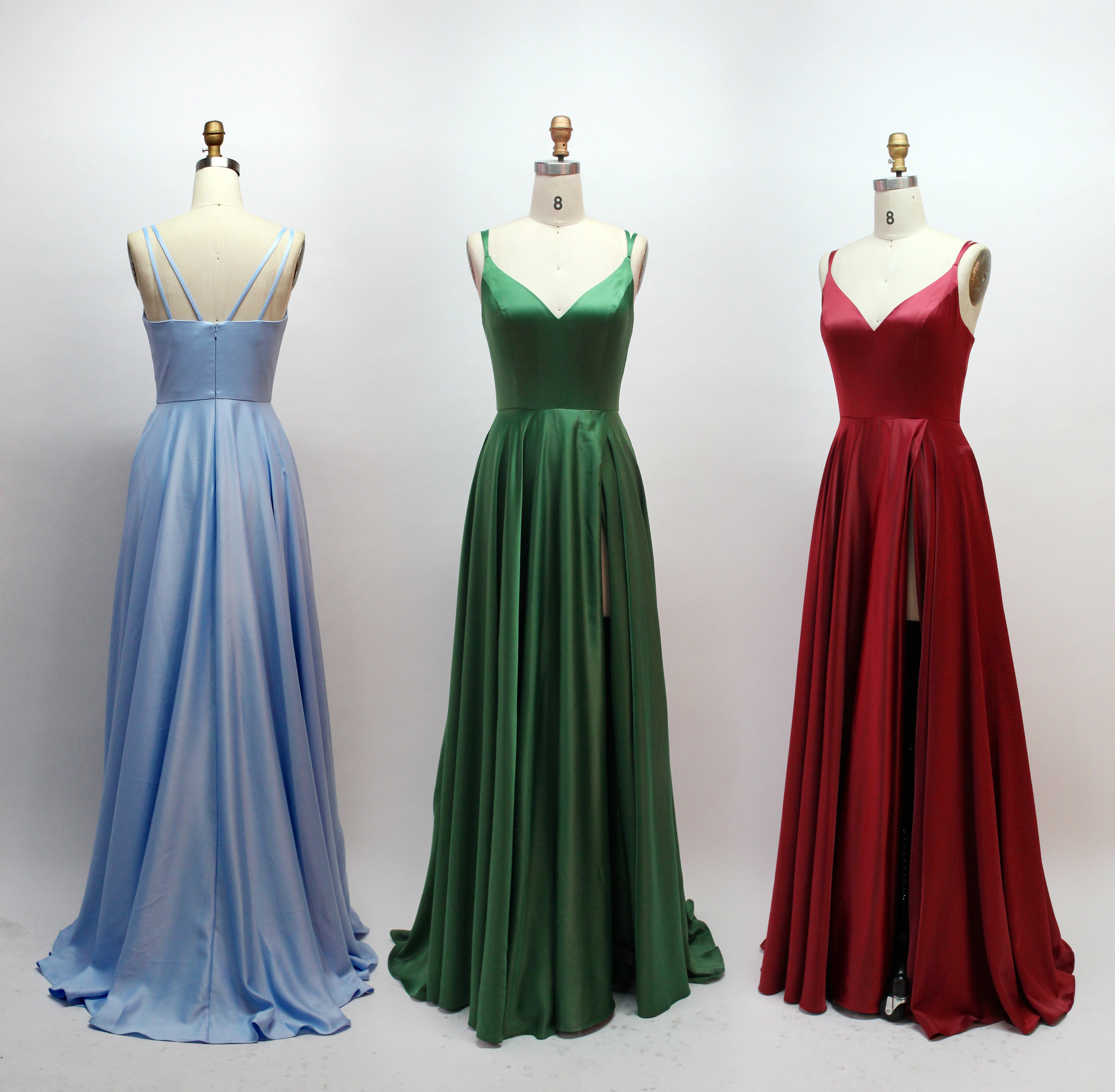 Wholesale Teal Satin V-neck Spaghetti Strap Long Prom Dress 32532