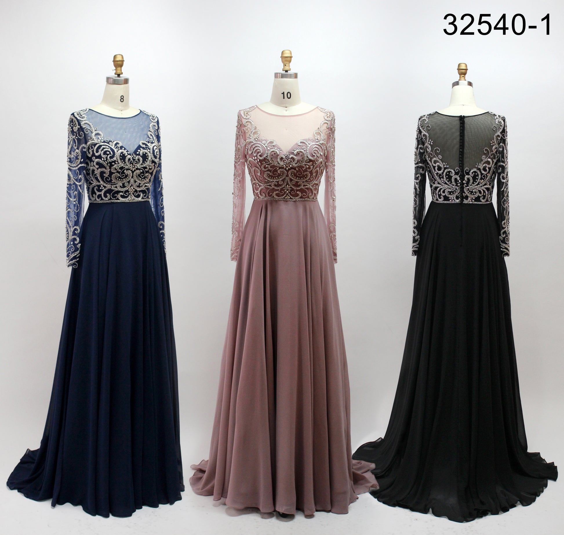 Wholesale Black Beaded Mother of Bride Dress with Sleeves 32540-1