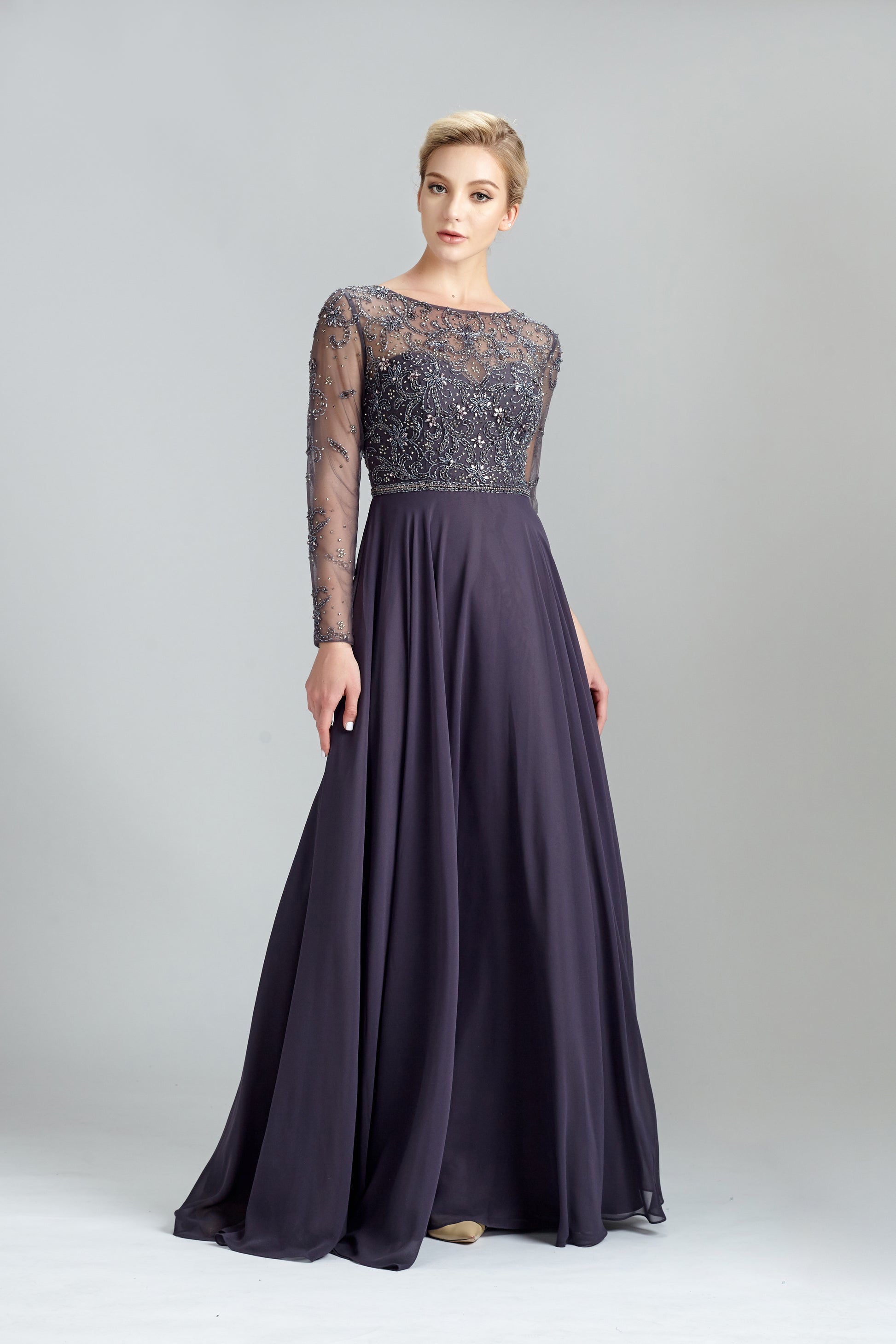 Wholesale Beaded Mother of Bride Dress with Long Sleeves 32541