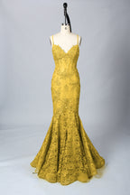 Wholesale V-Neck Lace Mermaid  Evening Gown 32551 yellow