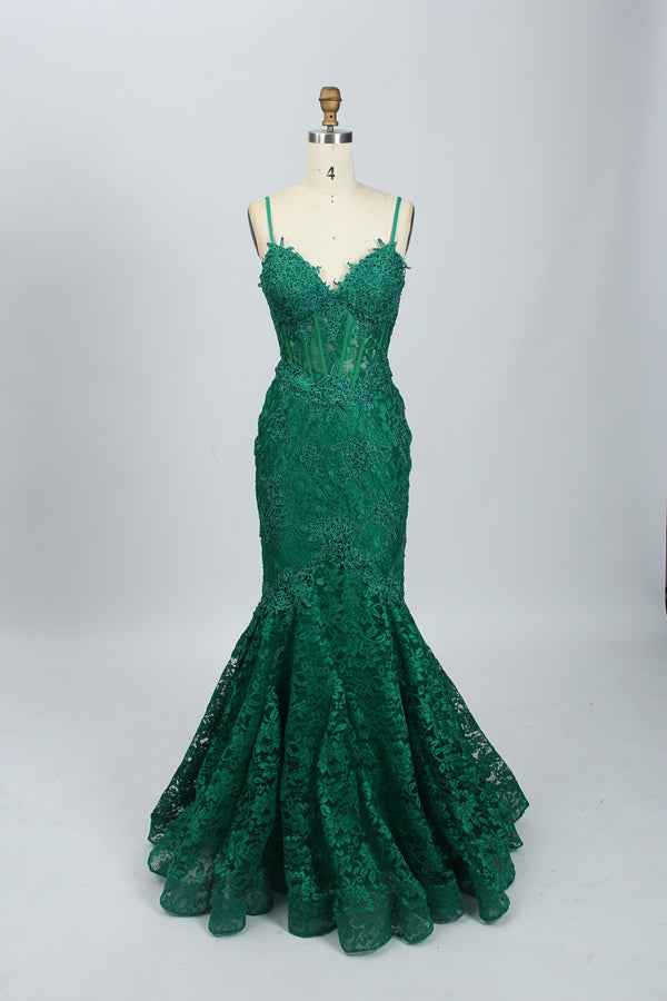 Wholesale V-Neck Lace Mermaid  Evening Gown 32551 green 