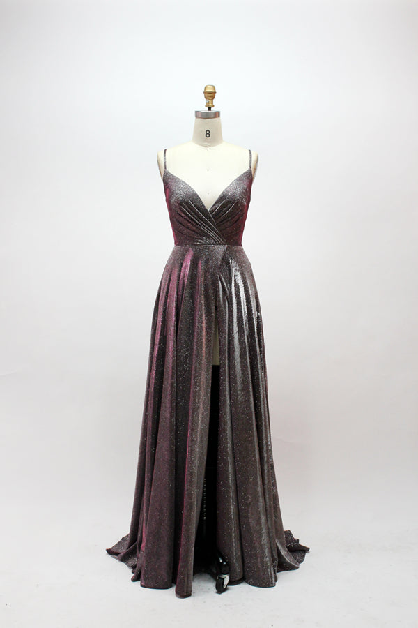 Wholesale Radiant Glamour Sparkling Fabric Slit Prom Gown 32590