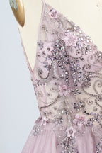 Wholesale Lilac Tulle Prom Dress - Beaded Sheer Slit Gown 32632