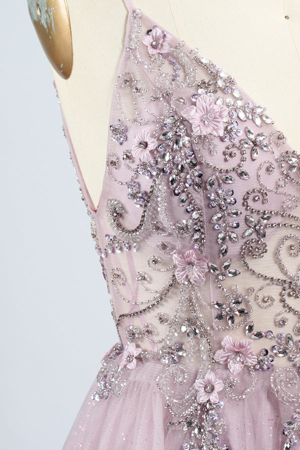 Wholesale Lilac Tulle Prom Dress - Beaded Sheer Slit Gown 32632