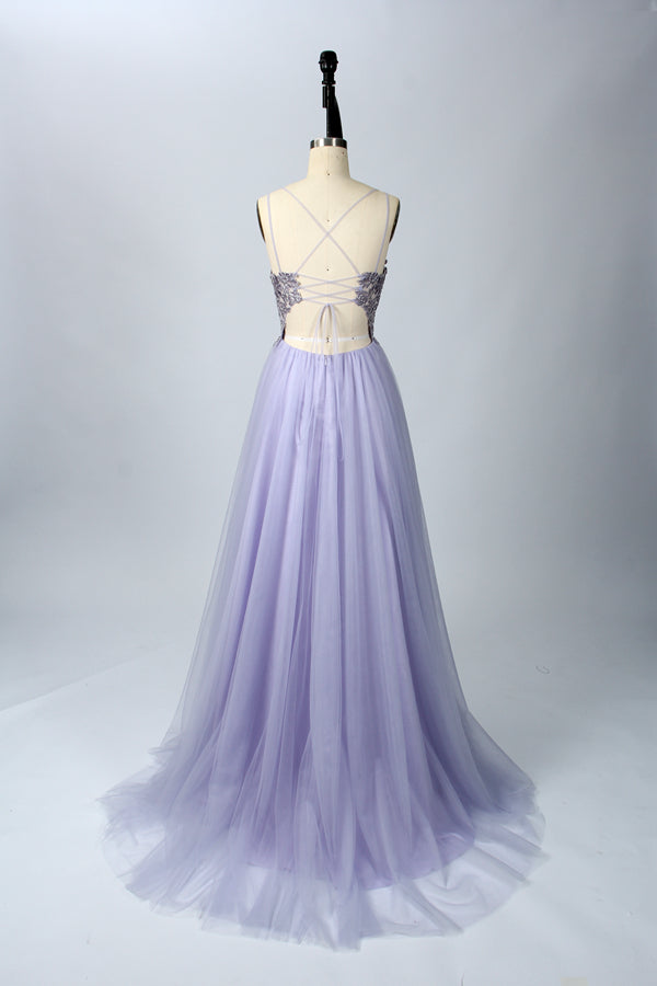Wholesale Enchanting Opulence Lace Appliqué Beaded Slit Prom Gown 32647B