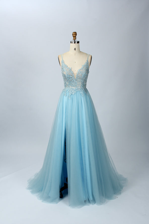 Wholesale Enchanting Opulence Lace Appliqué Beaded Slit Prom Gown 32647B