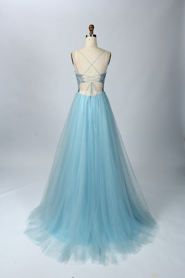 Wholesale Enchanting Opulence Lace Appliqué Beaded Slit Prom Gown 32647B