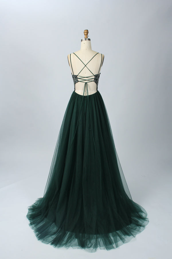 Wholesale Enchanting Opulence Lace Appliqué Beaded Slit Prom Gown 32647B