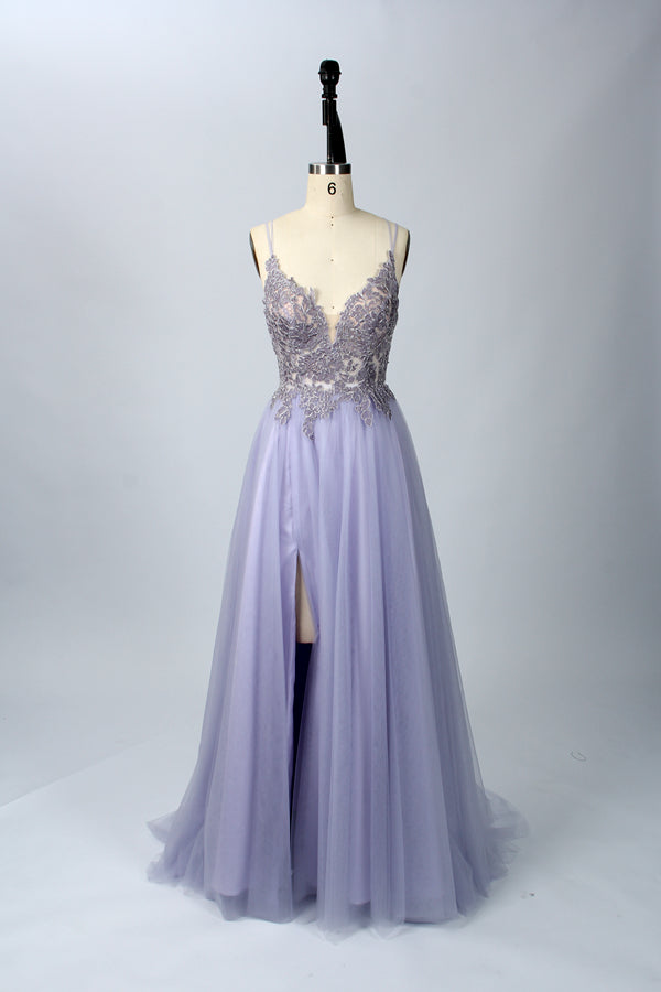 Wholesale Enchanting Opulence Lace Appliqué Beaded Slit Prom Gown 32647B