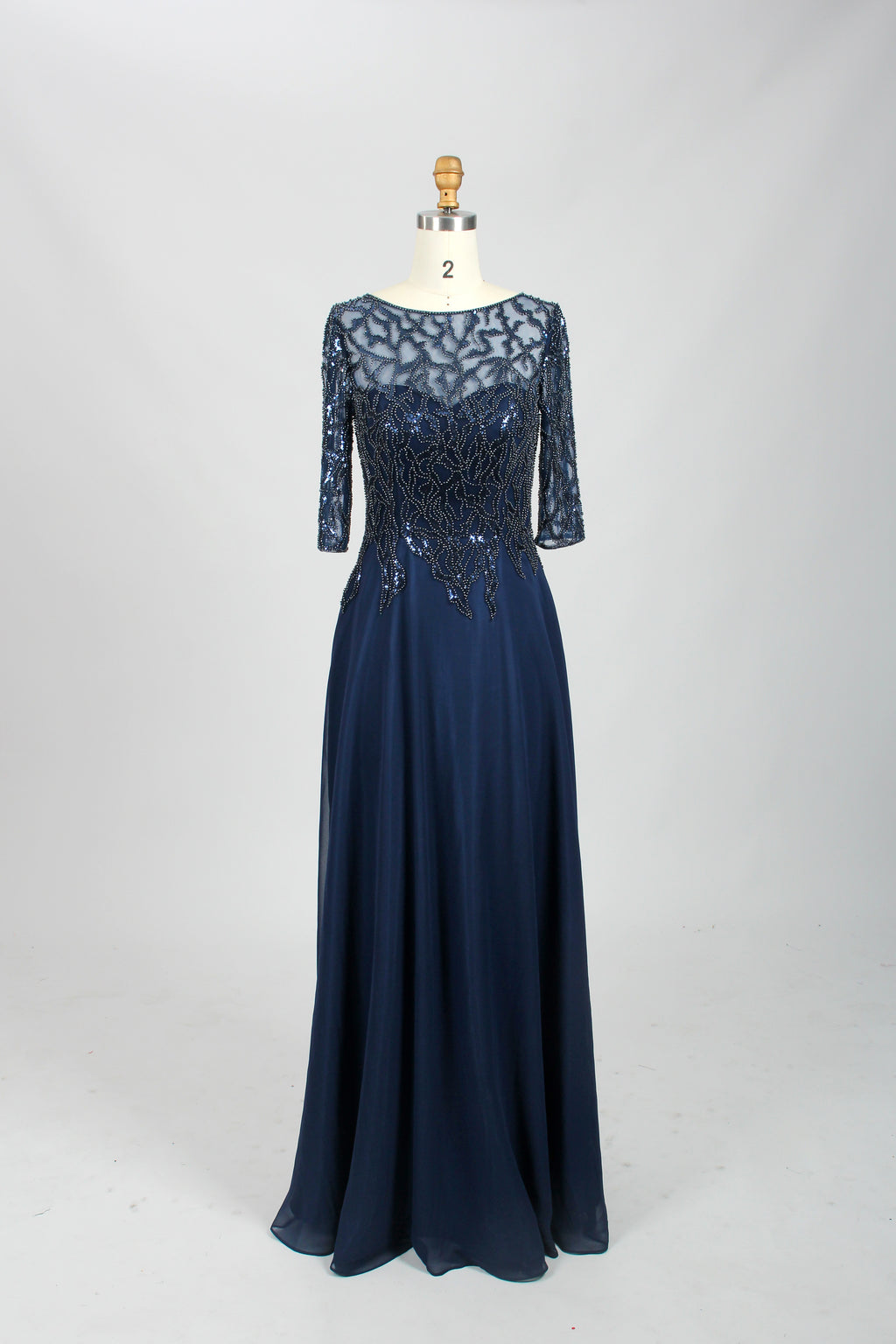 Wholesale Navy Beaded Lace Mother-of-the-Bride Gown 32673