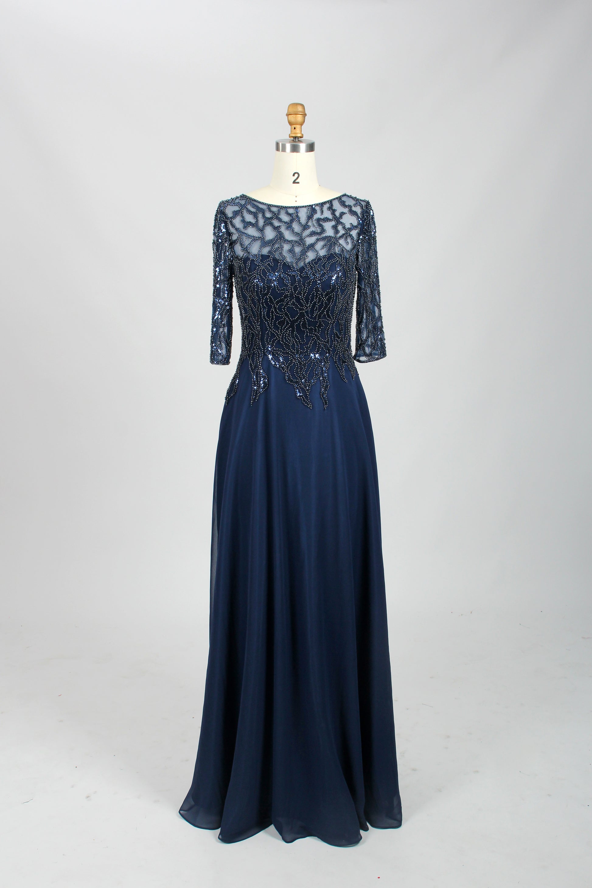 Wholesale Navy Beaded Lace Mother-of-the-Bride Gown 32673