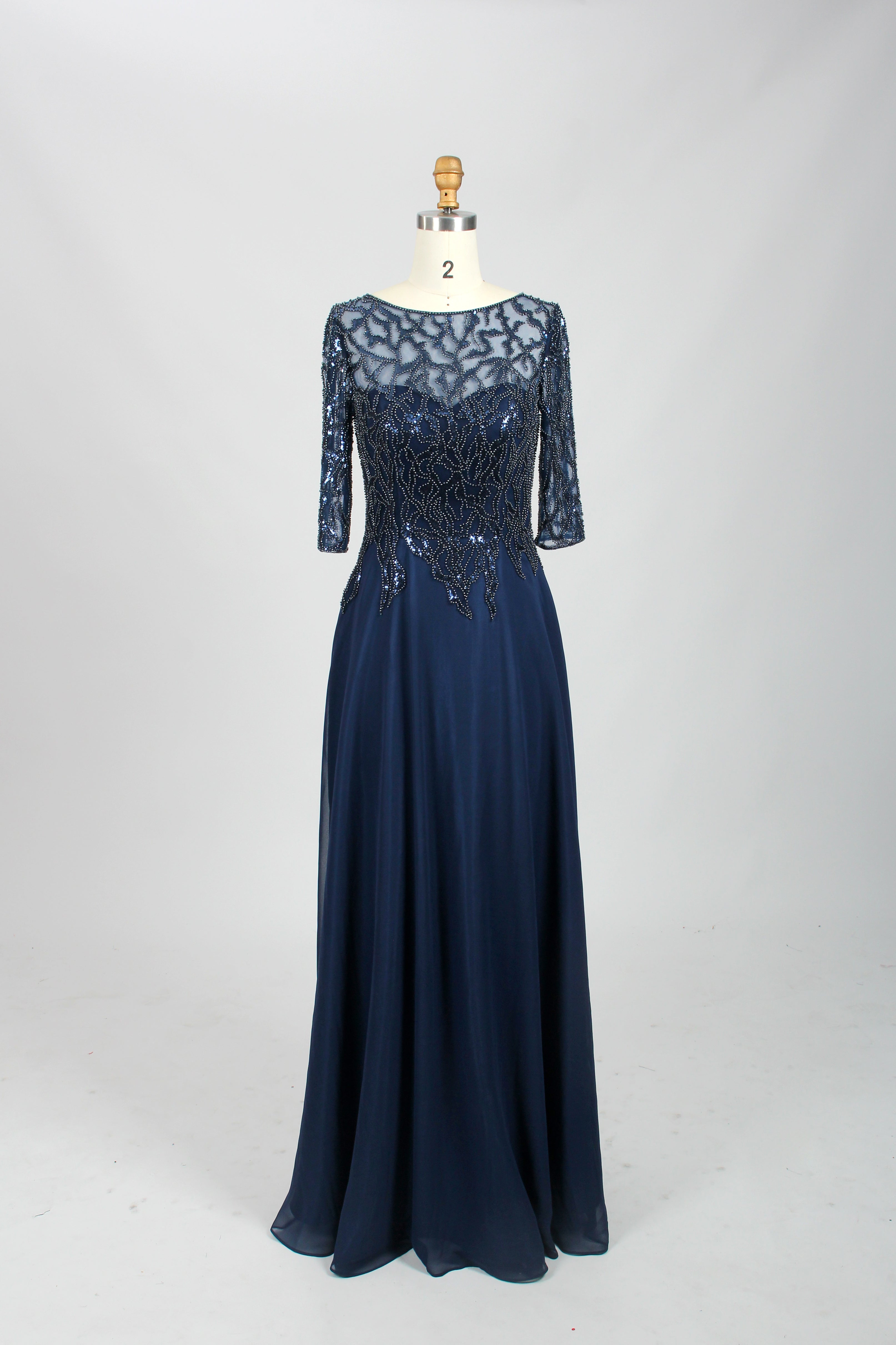 Wholesale Navy Beaded Lace Mother-of-the-Bride Gown 32673