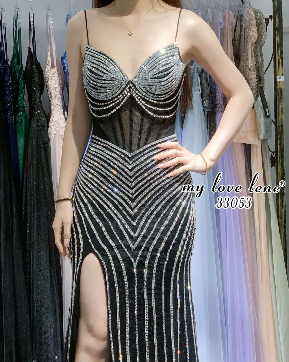 Glamorous Striped Rhinestone Mermaid Prom Dress Wholesale 33053