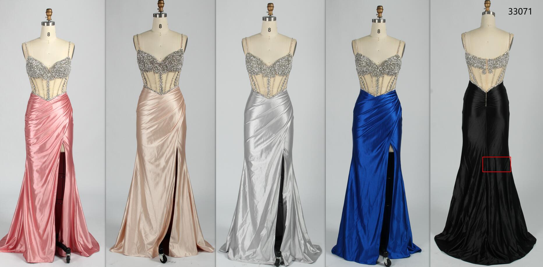 Wholesale luxurious diamond-embellished satin slit prom dress 33071
