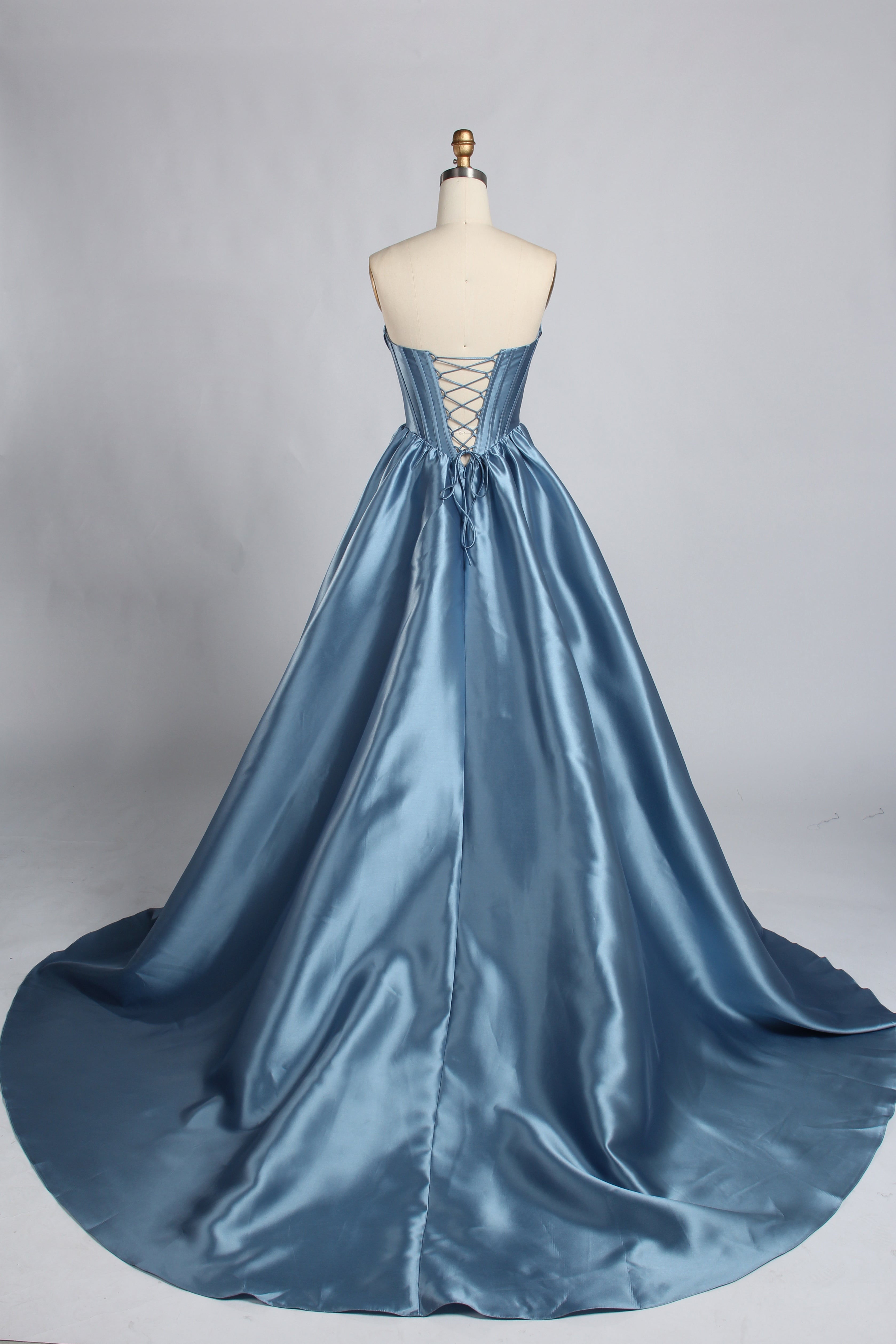 Wholesale Dusty Blue Pearls Mikado Ball Gown Prom Dress 33386