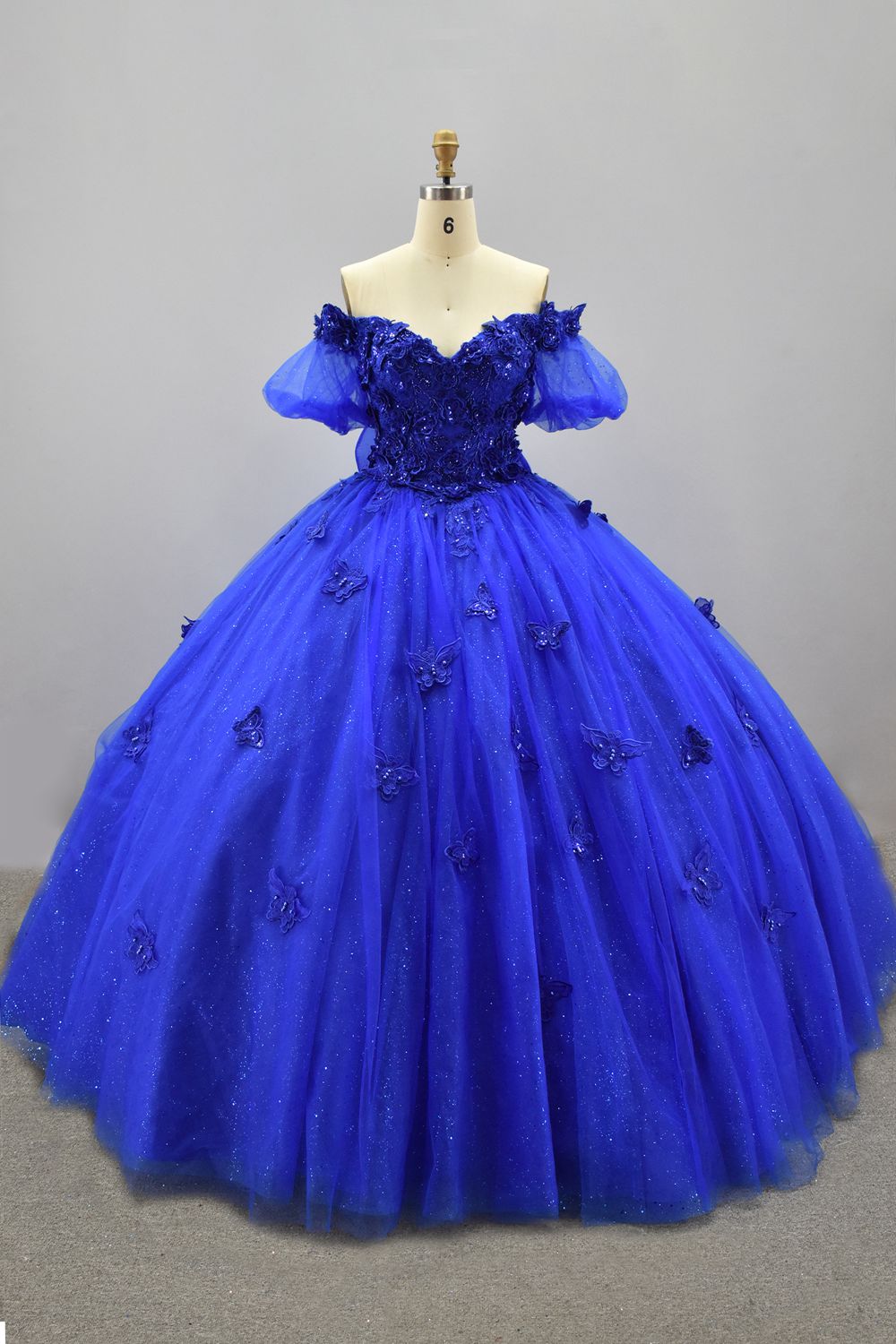 Wholesale Off-Shoulder Quinceañera Dress 3D Butterfly Appliqués Puff Sleeve Ball Gown KM2236