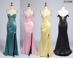 Wholesale Yellow Off-Shoulder Lace Prom Dress with Slit 33195b