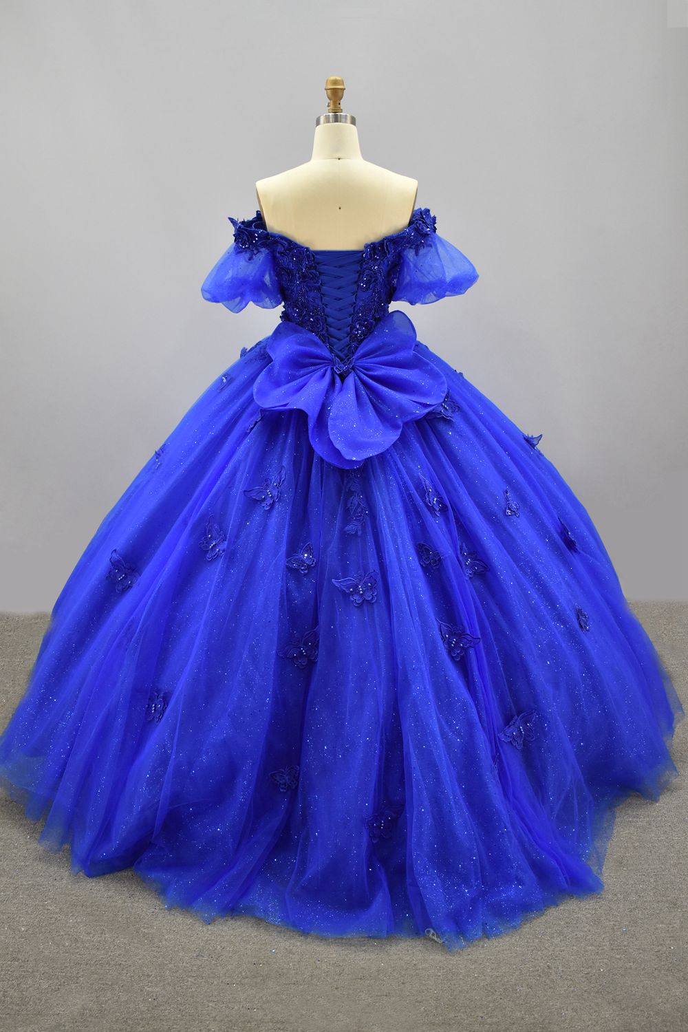 Wholesale Off-Shoulder Quinceañera Dress 3D Butterfly Appliqués Puff Sleeve Ball Gown KM2236