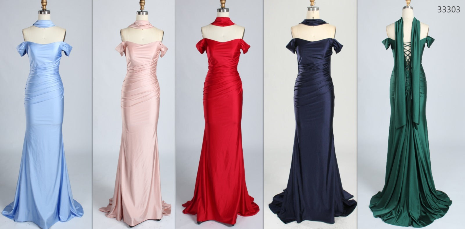 Wholesale Navy Blue Off - Shoulder Mermaid Prom Dress 33303