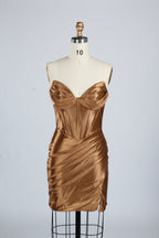 Wholesale Sage Green Satin Strapless Ruched Homecoming Dress d-138s