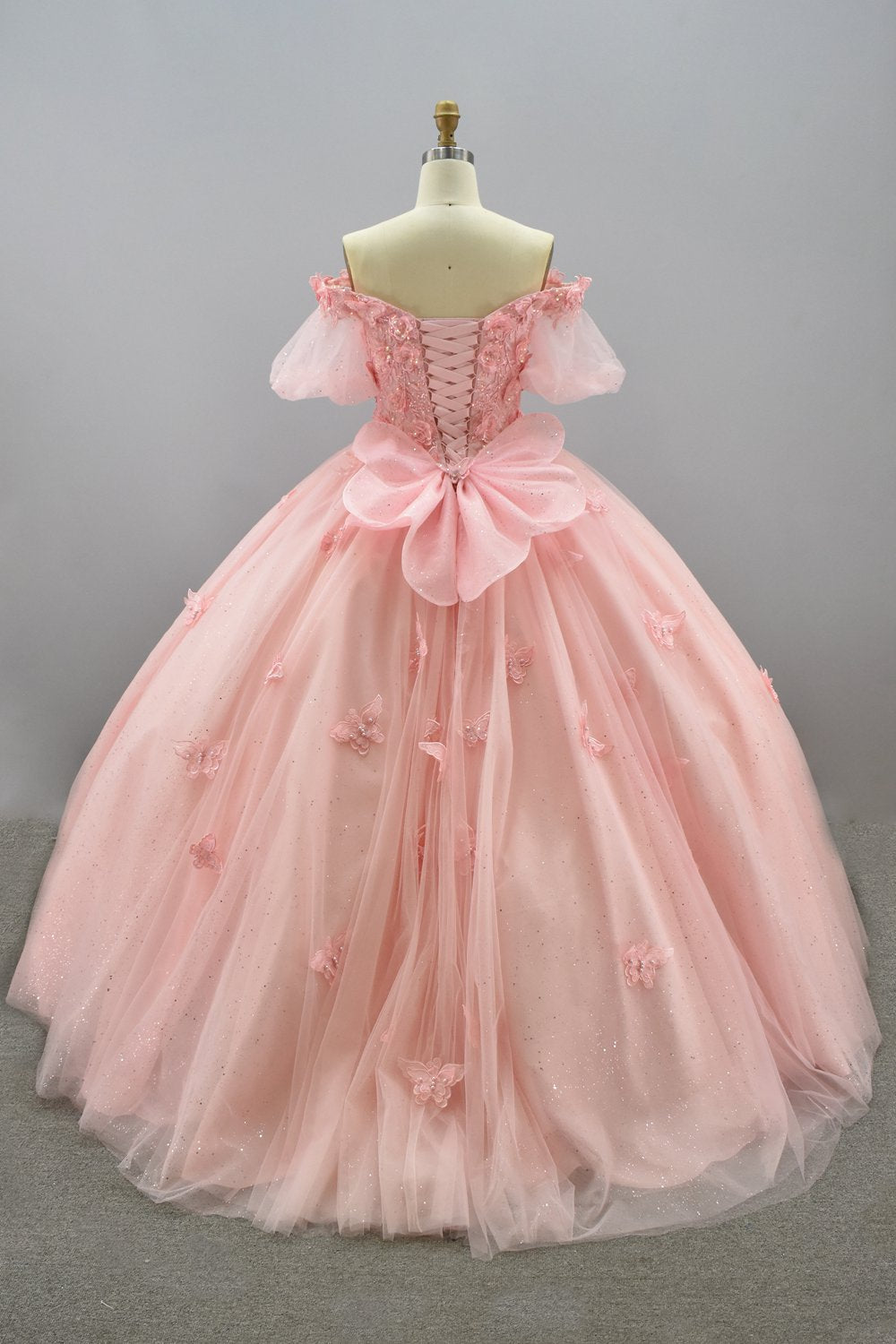 Wholesale Off-Shoulder Quinceañera Dress 3D Butterfly Appliqués Puff Sleeve Ball Gown KM2236