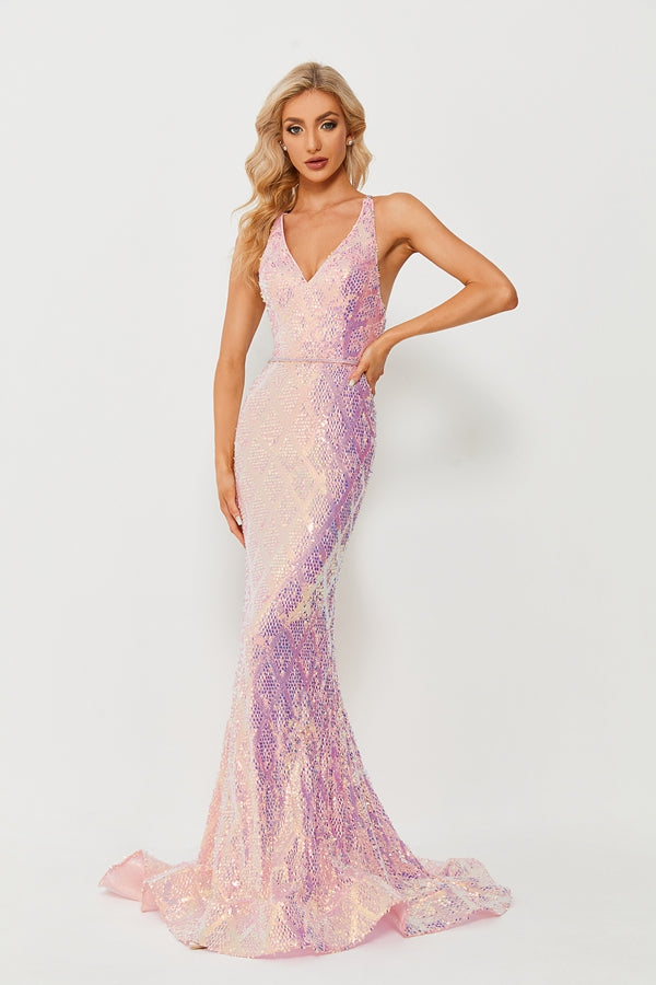 Sparkling Elegance Mermaid Sequin Trail Prom Dress 32661