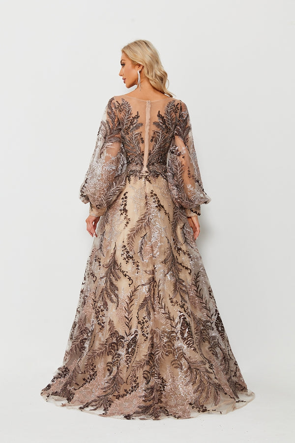 Glamorous Curves Plus Size Lace Long Sleeve Tulle Dress KS022