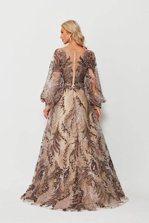 Glamorous Curves Plus Size Lace Long Sleeve Tulle Dress KS022